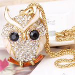 Women Sweater Chain Necklace Owl Design Rhinestones Crystal Pendant Necklaces