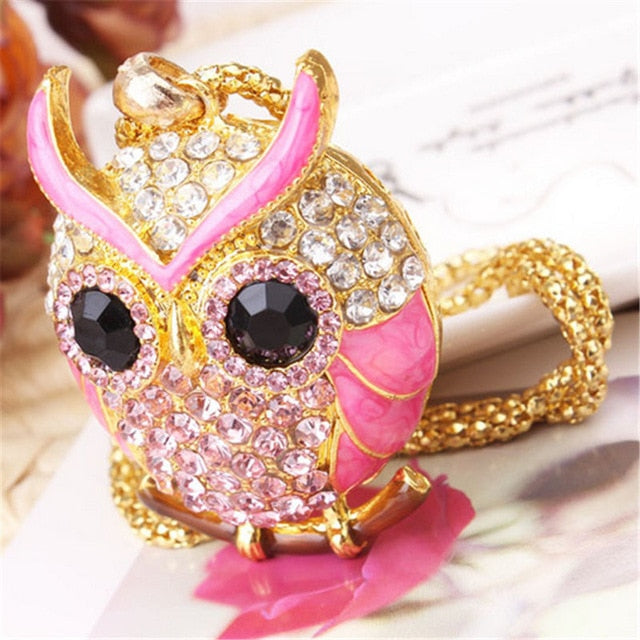 Women Sweater Chain Necklace Owl Design Rhinestones Crystal Pendant Necklaces