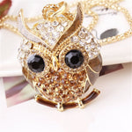 Women Sweater Chain Necklace Owl Design Rhinestones Crystal Pendant Necklaces