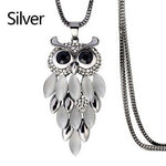 Women Sweater Chain Necklace Owl Design Rhinestones Crystal Pendant Necklaces