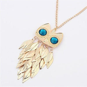 Women Sweater Chain Necklace Owl Design Rhinestones Crystal Pendant Necklaces