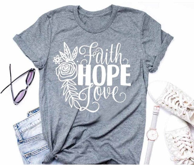 Graphic Women Faith Hope Love, Flowers Rose Graphic T-Shirts