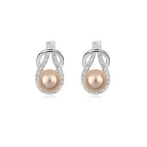 Women Trendy Round Pearl Stud Simple Rhinestone Earring Crystal Fine Jewelry