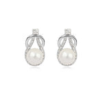 Women Trendy Round Pearl Stud Simple Rhinestone Earring Crystal Fine Jewelry