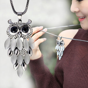 New Arrival Hot  Women's Lovely Owl Pendant Rhinestone Long Sweater Box Chain Necklace Jewelry Fashion Leader' Choice