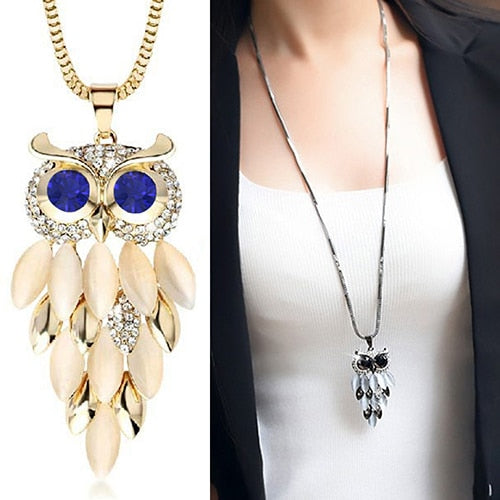 New Arrival Hot  Women's Lovely Owl Pendant Rhinestone Long Sweater Box Chain Necklace Jewelry Fashion Leader' Choice