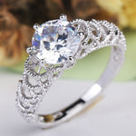 Women 925 Sterling Silver Hollow Wave Romantic Wedding Ring Jewelry