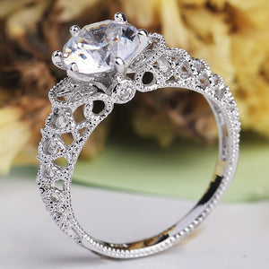 Women 925 Sterling Silver Hollow Wave Romantic Wedding Ring Jewelry