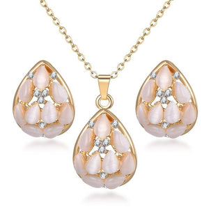 High Quality Flower Stainless Steel Pendant Necklace and Earring Set For Women