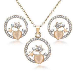 High Quality Flower Stainless Steel Pendant Necklace and Earring Set For Women