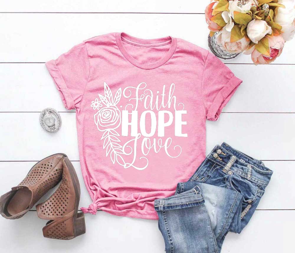 Graphic Women Faith Hope Love, Flowers Rose Graphic T-Shirts