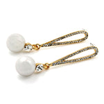 Women Trendy Round Pearl Stud Simple Rhinestone Earring Crystal Fine Jewelry