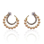 Women Trendy Round Pearl Stud Simple Rhinestone Earring Crystal Fine Jewelry