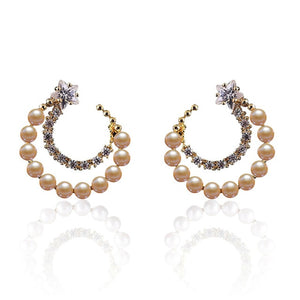 Women Trendy Round Pearl Stud Simple Rhinestone Earring Crystal Fine Jewelry