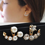 Women Trendy Round Pearl Stud Simple Rhinestone Earring Crystal Fine Jewelry