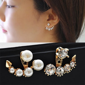 Women Trendy Round Pearl Stud Simple Rhinestone Earring Crystal Fine Jewelry