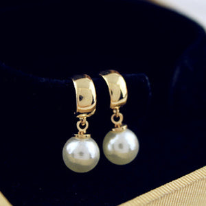 Women Trendy Round Pearl Stud Simple Rhinestone Earring Crystal Fine Jewelry