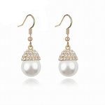 Women Trendy Round Pearl Stud Simple Rhinestone Earring Crystal Fine Jewelry