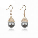 Women Trendy Round Pearl Stud Simple Rhinestone Earring Crystal Fine Jewelry