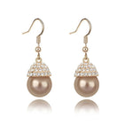 Women Trendy Round Pearl Stud Simple Rhinestone Earring Crystal Fine Jewelry