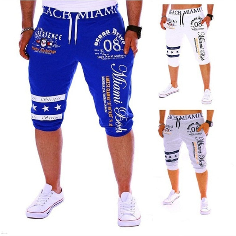 Men Casual Drawstring High Waist Short Pants