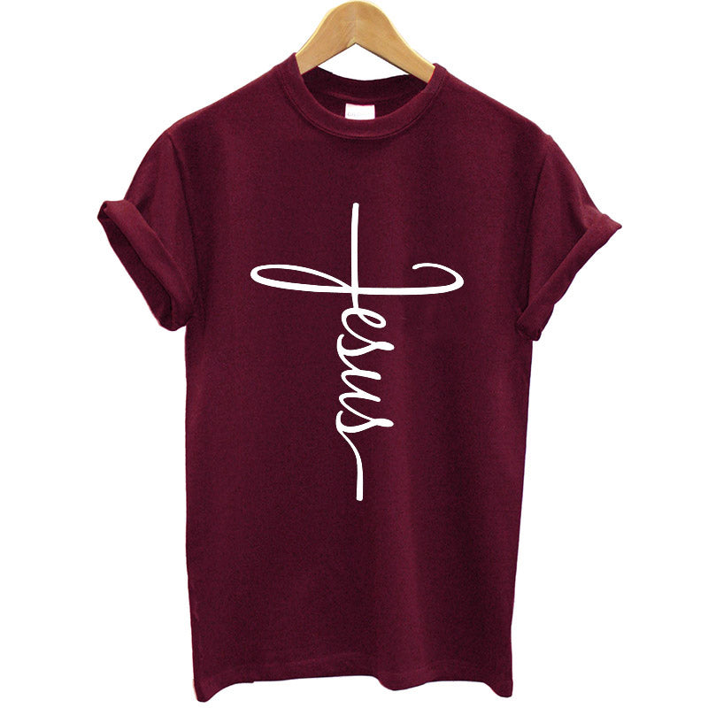 Faith Women Short Sleeve O-neck  Tops Loose Fit Women Christian Casual Tee Shirt