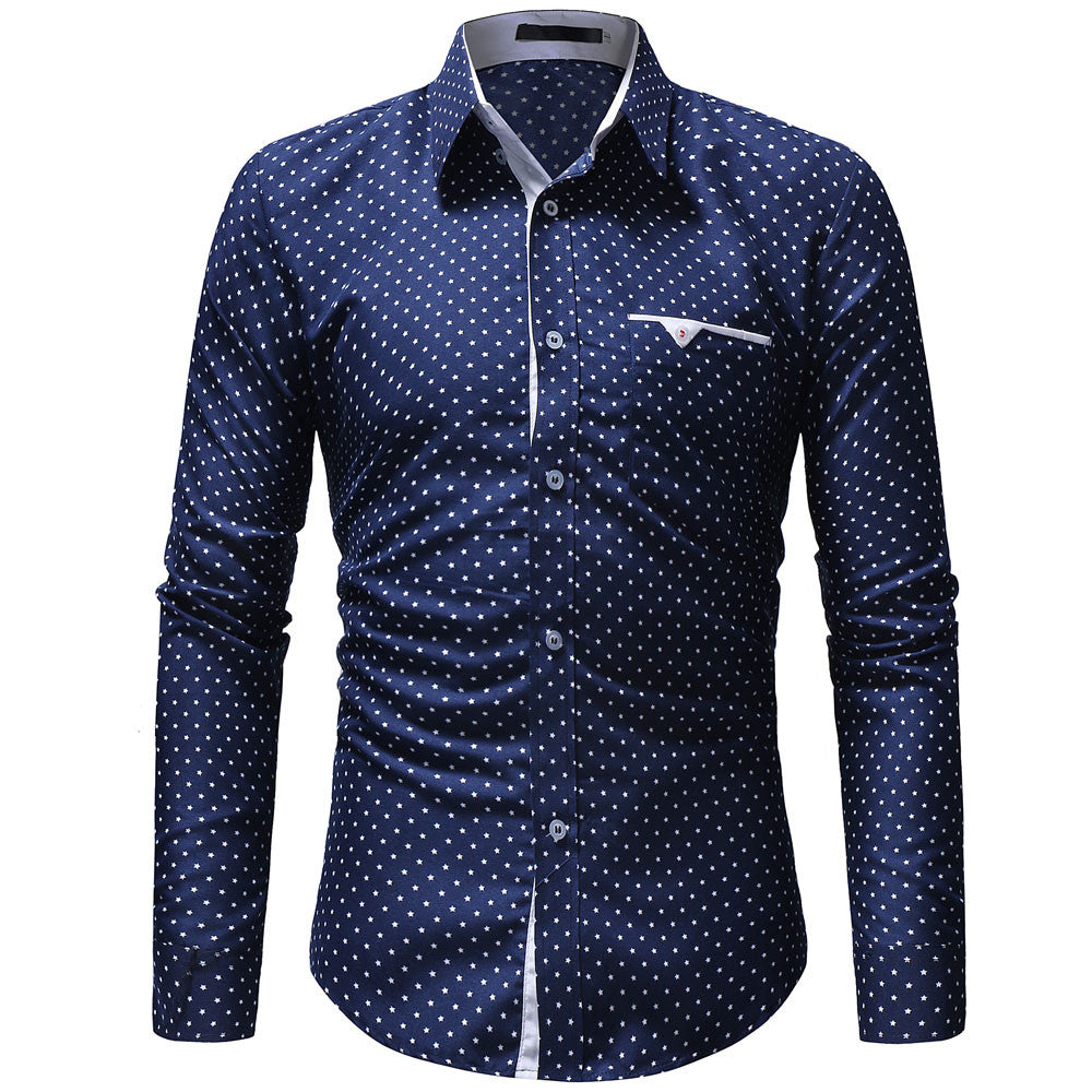 Men's Autumn Casual One-piece Dress Polka Dot Slim Long-sleeved Dress Shirts