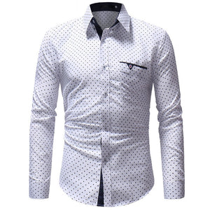 Men's Autumn Casual One-piece Dress Polka Dot Slim Long-sleeved Dress Shirts