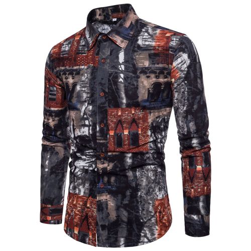 Fashion Casual Business Hawaii Long Sleeve Lapel Dress Shirts