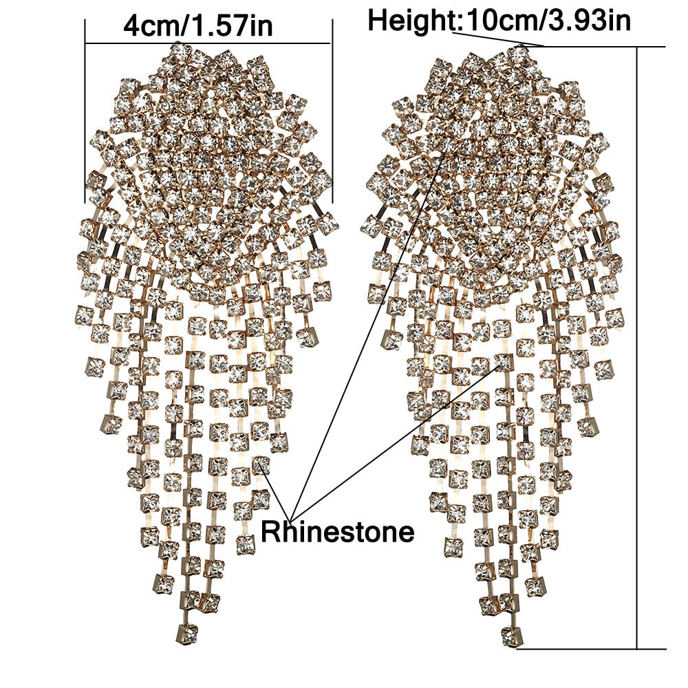 Big rhinestone dangle earrings for women fashion statement crystal tassel earrings 2019 large dangle earing evening Jewelry gift