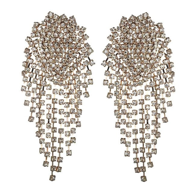 Big rhinestone dangle earrings for women fashion statement crystal tassel earrings 2019 large dangle earing evening Jewelry gift