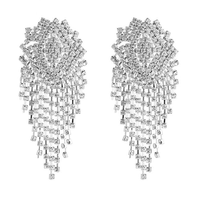 Big rhinestone dangle earrings for women fashion statement crystal tassel earrings 2019 large dangle earing evening Jewelry gift