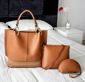 Large Leather Shoulder Handbag Set