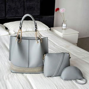 Large Leather Shoulder Handbag Set