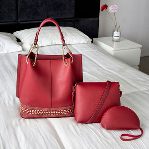 Large Leather Shoulder Handbag Set