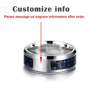 Stainless Steel Jewelry Band 8mm Personalize Carbon Fiber Ring For Men Engraved Tree Of Life