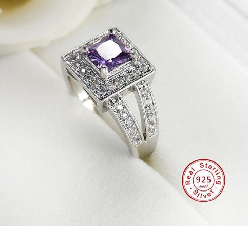 Women Purple luxury hot Princess Silver ring