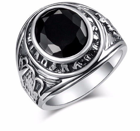 Big Vintage Silver Black Stone Ring Women and Men Fashion Jewelry