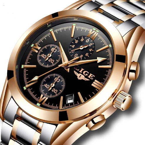 Quartz Clock Full Steel LIGE Men Top Luxury Brand Military Sport Watch