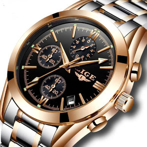 Quartz Clock Full Steel LIGE Men Top Luxury Brand Military Sport Watch