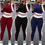 Women Sports Yoga Long Sleeve Crop Top Pants Outfit. Workout Gym Fitness Athletic Workout Clothes