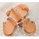 Women  flat pearl sandals comfortable string bead slippers casual sandals size 34 - 43