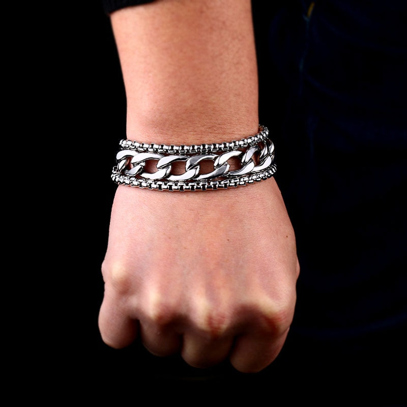 Steel Soldier Punk Wide Men Fashion Bracelet Bangle