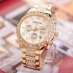 Women Crystal Rhinestone Fashion Luxury Gold Steel Quartz Wristwatches