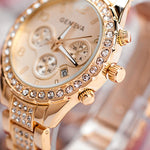 Women Crystal Rhinestone Fashion Luxury Gold Steel Quartz Wristwatches