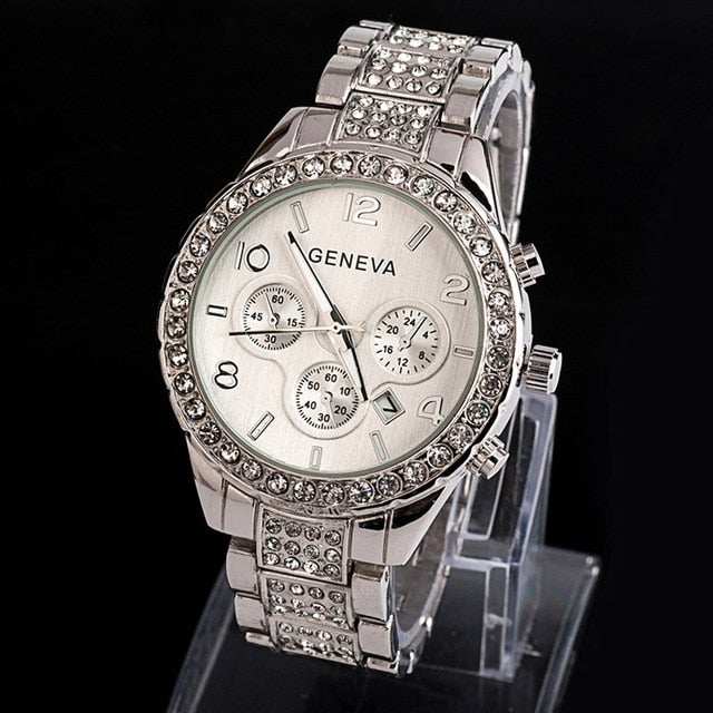 Women Crystal Rhinestone Fashion Luxury Gold Steel Quartz Wristwatches