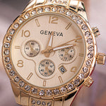 Women Crystal Rhinestone Fashion Luxury Gold Steel Quartz Wristwatches