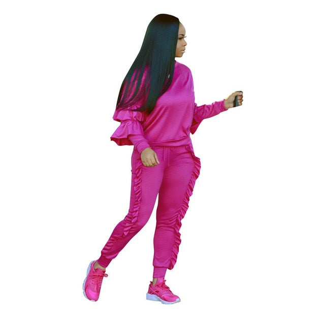 Two Piece Ruffles Pants Track Suits