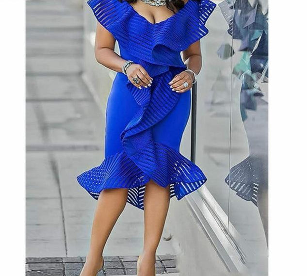 Women Patchwork Tulle Dinner Evening Plus Size Slim Bodycon Dress