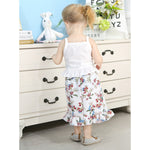 Floral Print Long Ruffle Skirt and Strap Top Outfit Clothing Set 2pcs